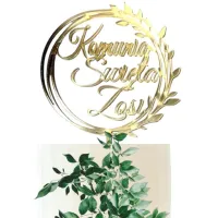 TOPPER PIERWSZA KOMUNIA ŚWIĘTA ZŁOTE LUSTRO NA KOMUNIĘ Z IMIENIEM KOMUNIJNY