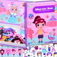 Książka magnetyczna układanka klocki lalka ubrania 51 elementów kartonowe