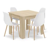 Stół do kuchni 80x80 cm sonoma + 4 krzesła białe nogi naturalne kpl.