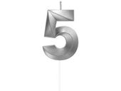 Świeczka urodzinowa cyfra "5", srebrna, mini