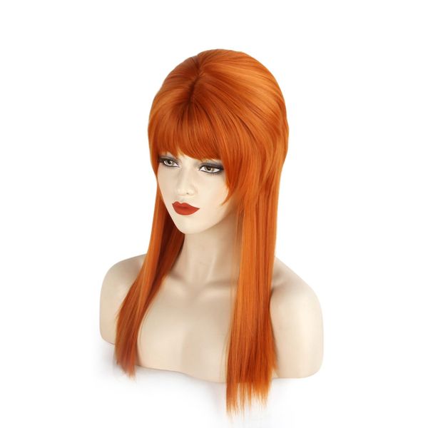 Peruka Damska Długa Ruda Prosta z Grzywką Retro Vintage 50 cm Cosplay zdjęcie 5