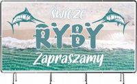 BANER REKLAMOWY 130x80cm duży wybór wzorów ŚWIEŻE RYBY TWÓJ NAPIS