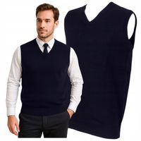 Kamizelka Męska Dzianinowa Granatowa w Serek Sweterkowa Bezrękawnik XL