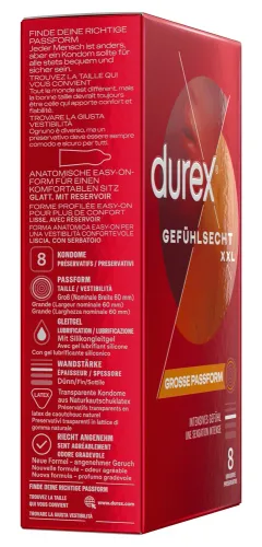 durex gefuhlsecht xxl 8szt - duże prezerwatywy silikonowe, 60 mm na Arena.pl