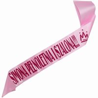 Pełnoletnia i Szalona  + imię - jasnoróżowa szarfa z fuksjowym nadrukiem