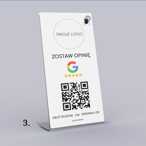 Stojak, STAND NFC, Kod QR do opinii Google Tabliczka Prezenter z logo firmy na Arena.pl