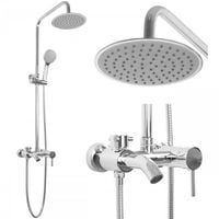 Bateria prysznicowa z deszczownicą natynkowy z wylewką panel chrom