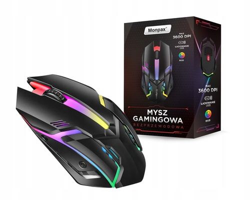 MYSZKA GAMINGOWA MYSZ DLA GRACZY BEZPRZEWODOWA KOMPUTEROWA LED RGB 3600 DPI na Arena.pl