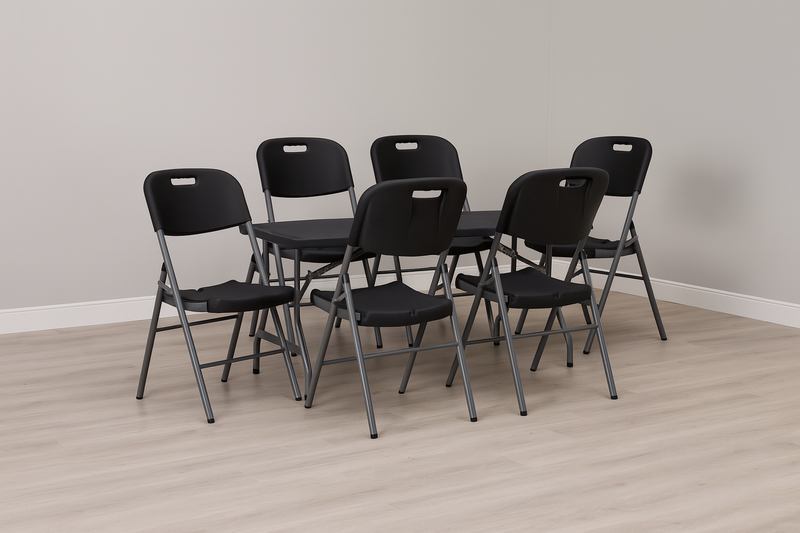 Zestaw składanych mebli Cateringowych ogrodowych czarny Stół + 6 krzeseł zdjęcie 2