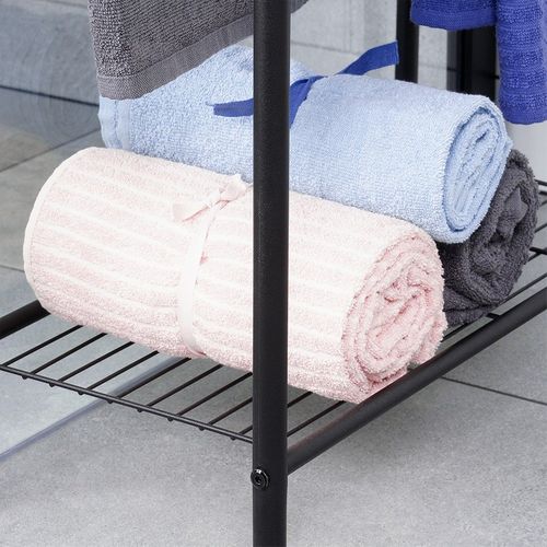 Stojak na Ręczniki Wieszak Łazienkowy Podłogowy Stojący Czarny + Półka na Arena.pl