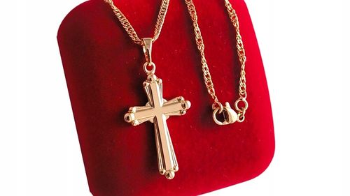 złoty łańcuszek krzyżyk na komunię na chrzest medalik komunijny + PUDEŁKO na Arena.pl