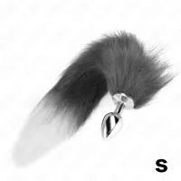 kink model s - korek z syntetycznym ogonem szaro-białym 7x3cm 40cm