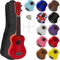 UKULELE SOPRANOWE CZERWONE AKCESORIA MUZYCZNE ZAPASOWE STRUNY KOSTKA ETUI