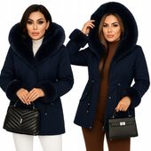 KURTKA ZIMOWA PŁASZCZYK PARKA Z FUTERKIEM DAMSKA OCIEPLANA FUTRO L