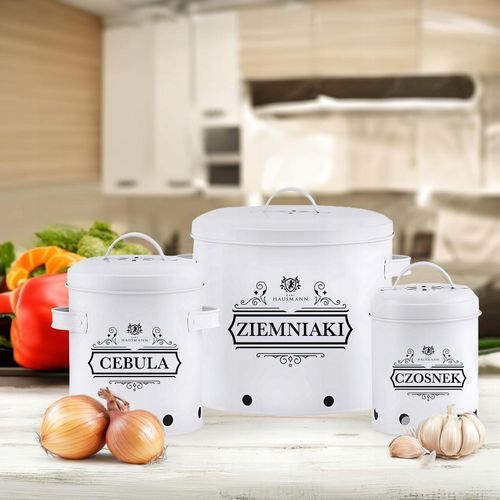 KOMPLET 3 POJEMNIKI METALOWE NA PRZECHOWYWANIE CEBULI CZOSNKU ZIEMNIAKÓW na Arena.pl
