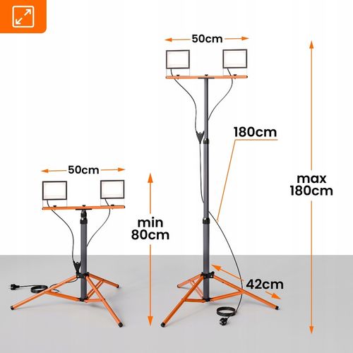 Halogen LED Statyw Budowlany Naświetlacz 2x 50W 11000lm Lampa Na na Arena.pl