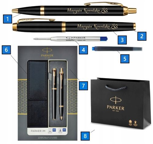 DŁUGOPIS I PIÓRO WIECZNE PARKER IM GT ZŁOCONE z GRAWEREM W PUDEŁKU Z ETUI na Arena.pl