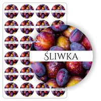 ETYKIETY etykietki arkusz naklejek samoprzylepne ŚLIWKA słoik dżem 24 szt.