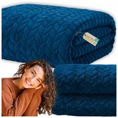 Koc narzuta 200x220 cm kapa pled tłoczony jedełka granatowy ciepły