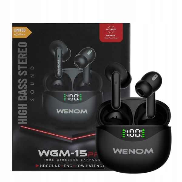 Słuchawki Bluetooth Bezprzewodowe Bluetooth Douszne Czarne Wenom WGM 15 pro zdjęcie 11