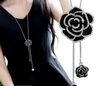 Naszyjnik Srebrny Czarny Róża Kwiatek Kwiat Frędzle Cyrkonie Jesień Długi