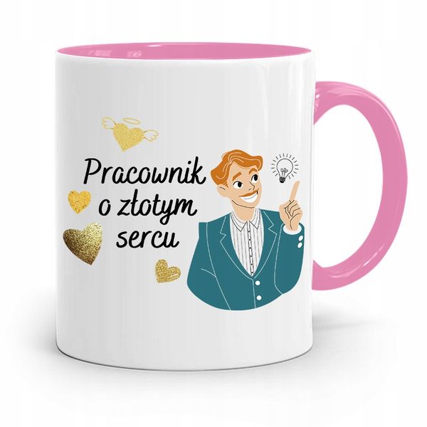 Dla Pracownika Kubek Różowy O Złotym Sercu Prezent Z Nadrukiem Ze Zdjęciem zdjęcie 1