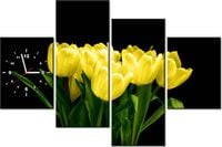 120CM 80CM ZEGAR 4 ELEM ŻÓŁTE TULIPANY- MARK FREETH OBRAZ ŚCIENNY
