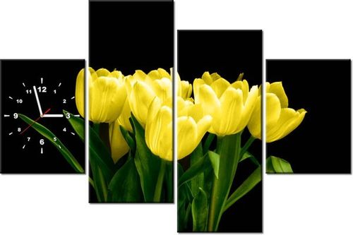 120CM 80CM ZEGAR 4 ELEM ŻÓŁTE TULIPANY- MARK FREETH OBRAZ ŚCIENNY na Arena.pl