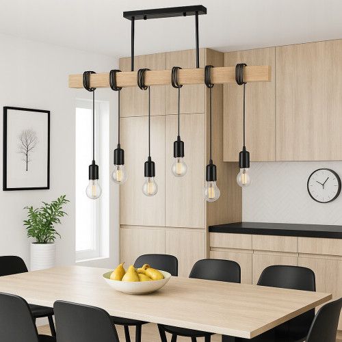 LAMPA WISZĄCA DREWNIANA LOFT LED 6XE27 ŻYRANDOL CZARNA na Arena.pl