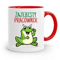 Dla Pracownika Kubek Czerwony Żajebisty Pracownik Z Nadrukiem Ze Zdjęciem
