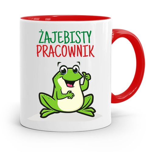 Dla Pracownika Kubek Czerwony Żajebisty Pracownik Z Nadrukiem Ze Zdjęciem na Arena.pl