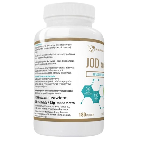Progress Labs Jod Jodek potasu 400mcg 180 tabletek zdjęcie 3