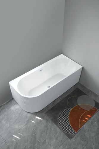 Wanna wolnostojąca przyścienna NAROŻNA PULA PRAWA Prążkowana 170 x 75 x 58 cm biała system przelewowy na Arena.pl