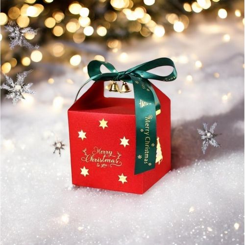 pudełko prezentowe ozdobne czerwone, merry christmas z kokardą 10x10x10 cm na Arena.pl