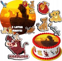 ZESTAW OPŁATEK NA TORT 20CM + 17 POSTACI - KRÓL LEW + IMIĘ 15CM 18CM