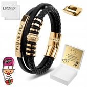 BRANSOLETKA MĘSKA SKÓRZANA Z GRAWEREM POZŁACANA GRAWER GRATIS