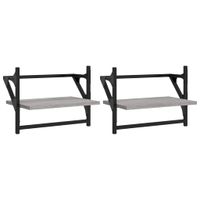 Półki ścienne z drążkami, 2 szt., szary dąb sonoma, 40x25x30 cm