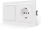 Gniazdo z włącznikiem światła podwójne białe ramka zestaw 157x86mm PC