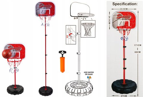 ZESTAW DO KOSZYKÓWKI REGULOWANY DO 171CM TARCZA KOSZ PIŁKA ZABAWKA na Arena.pl