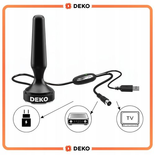 Antena Pokojowa DVBT2 Wewnętrzna HEVC Deko TV Naziemna 28Db Wzmacniacz na Arena.pl