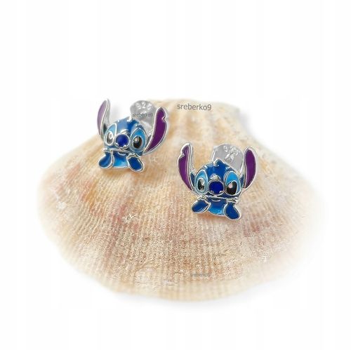 Pr.925 Srebrne bajkowe kolczyki Stich dla dziewczynki - HIT kolorowy Stitch na Arena.pl