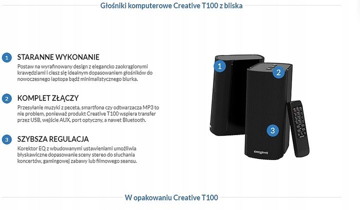 NOWE Głośniki Creative Labs T100 2.0 40W Bluetooth Pilot zdjęcie 4