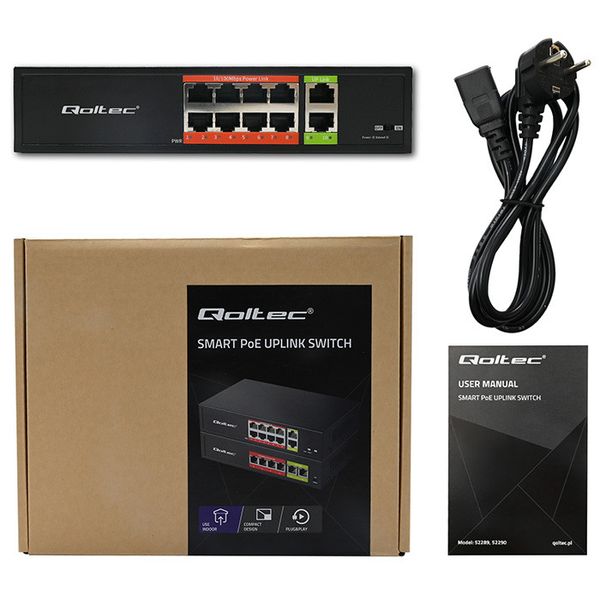 Qoltec Switch PoE 8+2 RJ45 Fast Ethernet 120W zdjęcie 11