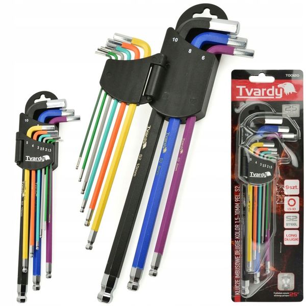 TVARDY ZESTAW KLUCZE IMBUSOWE IMBUSY DŁUGIE HEX 1.5-10mm 9sztuk KOLOR zdjęcie 3