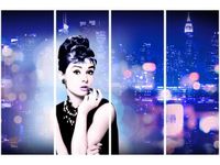 OBRAZ USTA AUDREY HEPBURN PANORAMA MIASTA NIEBIESKI