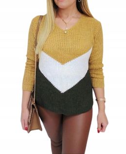 Karmelowy sweter damski V TRI-COLOR