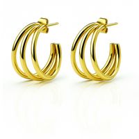 kolczyki ze stali szlachetnej pozłacane 14k złotem, potrójne koła kst3457