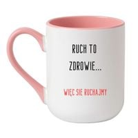 KUBEK "RUCH TO ZDROWIE, WIĘC SIĘ RUCHAJMY" Wzór - Elegant Biało-Różowy 330 ml