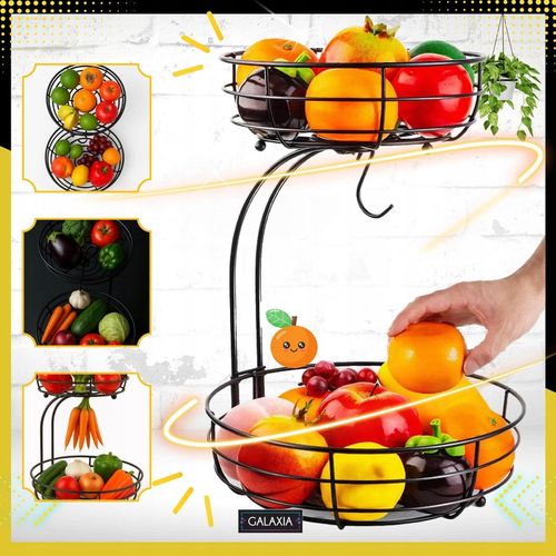 KOSZ NA OWOCE I WARZYWA Koszyk Stojak Piętrowy Czarny Dwupoziomowy na Arena.pl