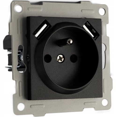 Kontakt GNIAZDO ELEKTRYCZNE Z BOLCEM szklane POJEDYNCZE CZARNE 2x USB FI60 na Arena.pl